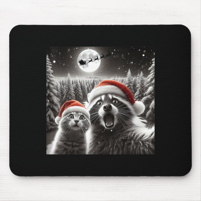 Mousepad Cat Selfie Racoon Funny Santa Christmas Dog  (Frente)