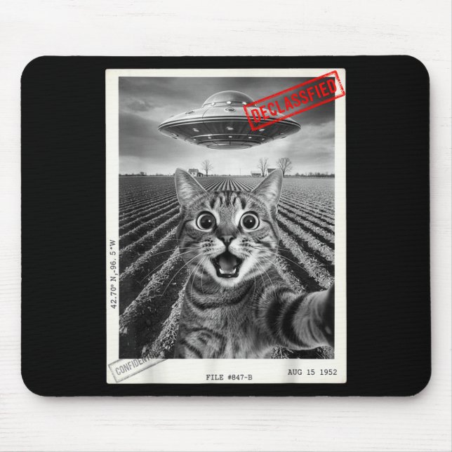 Mousepad Cat Selfie Ufo Alien Funny Surprised Cat Meme Men  (Frente)