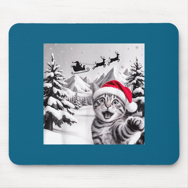 Mousepad Cat Selfie With Santa  (Frente)