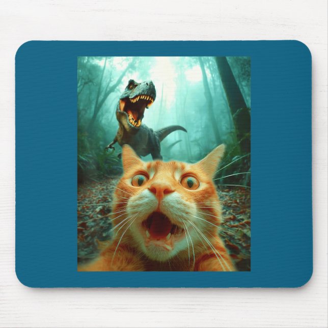 Mousepad Cat Selfie With T-rex Dinosaur Trex Dino Men Women (Frente)