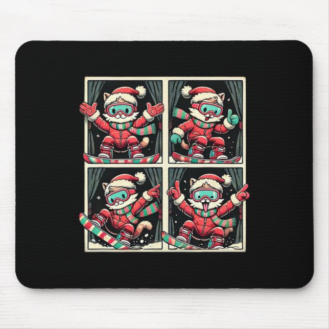 Mousepad Cat Skiting Snowboard Winter Mountain Xmas Trip Ph (Frente)