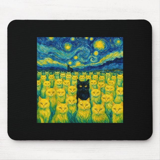 Mousepad Cat Starry Night Van Gogh Cat For Cat Lover  (Frente)