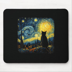 Mousepad Cat Starry Night Van Gogh Cat Para Cat Lover Cat M