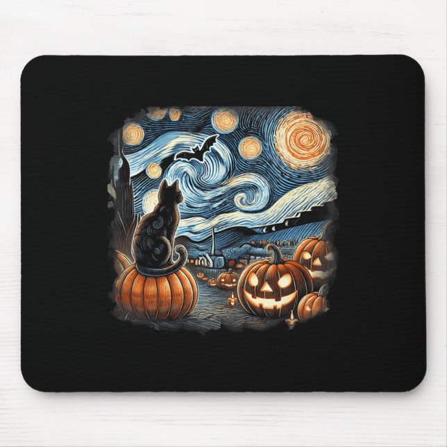 Mousepad Cat Starry Night Van Gogh Cat Para Cat Lover Cat M (Frente)