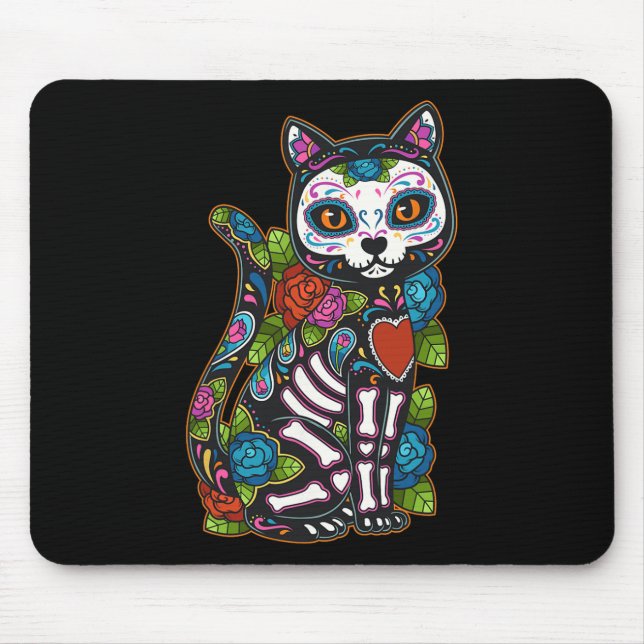 Mousepad Cat Sugar Skull México Calavera Dia De Los Muertos (Frente)