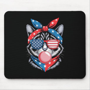Mousepad Cat Sungles 4 De Julho Americano Flag Patrioti