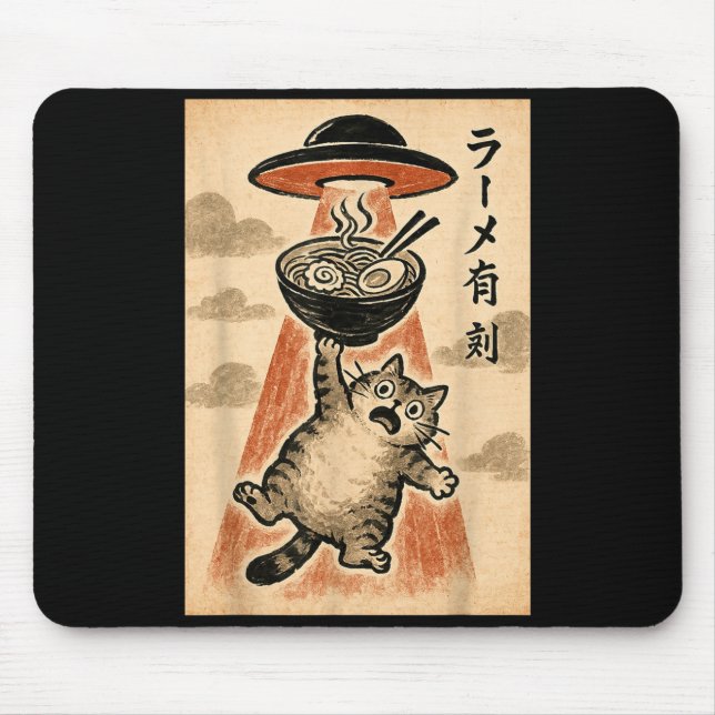 Mousepad Cat Ufo Ramen Funny Japanese Anime Men Women Teen  (Frente)