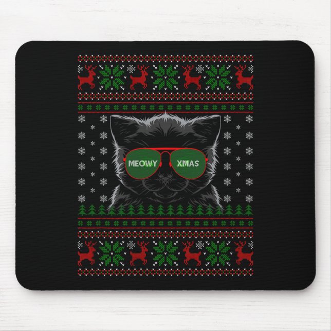 Mousepad Cat Ugly Christmas Sweater Style Funny Cat Xmas Pa (Frente)
