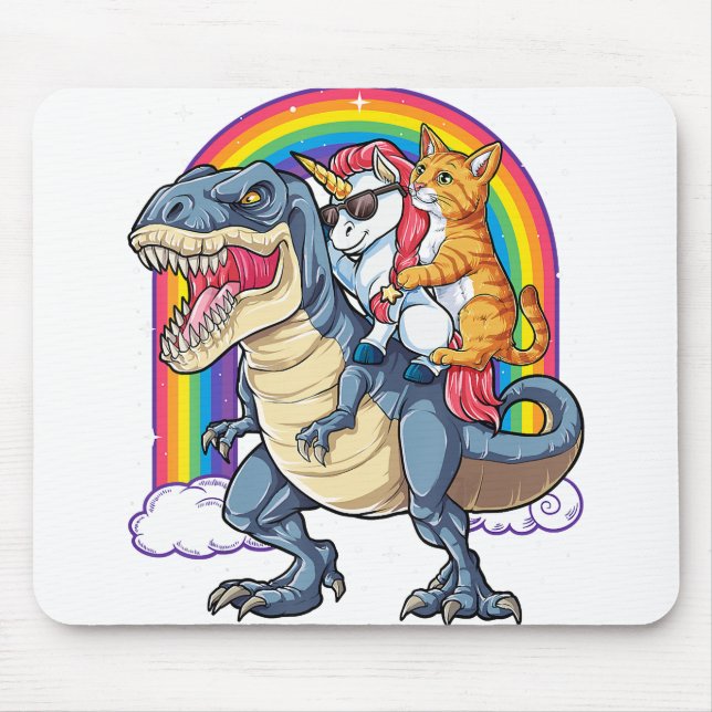 Mousepad Cat Unicorn Dinossaur T rex Kitten amante (Frente)
