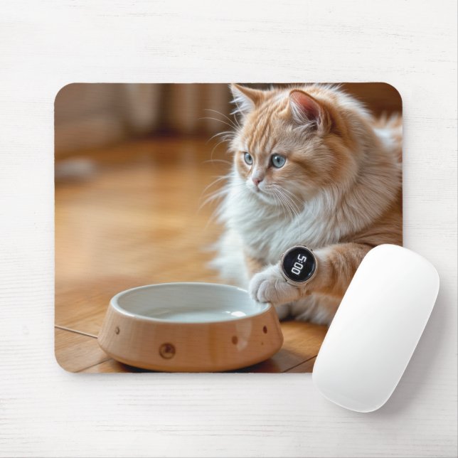Mousepad Cat Vestindo um relógio digital por Comida Bowl (Com mouse)