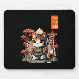 Mousepad Cat Warrior Japonês Escrevendo Anime Art para kawa