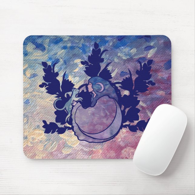 Mousepad Cat Witch Moon Goddese Wiccan Cat Person (Com mouse)