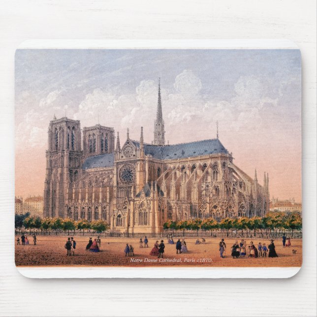 Mousepad Catedral de Notre Dame impressão de 1870, Paris Fr (Frente)