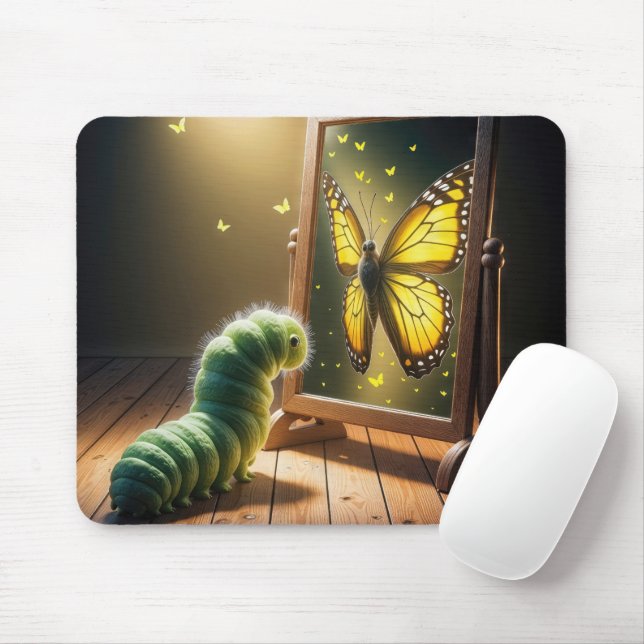 Mousepad Caterpillar Looking At a Butterfly In a Mirror (Com mouse)