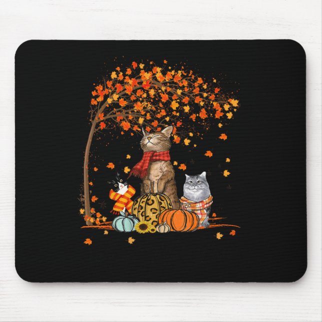 Mousepad Cat's Fall Y'all Pumpkins Autumn Halloween Cat (Frente)