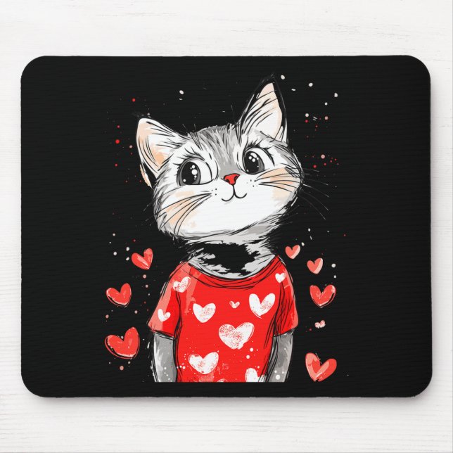 Mousepad Cats Lover Heart Girls Kitten Valentine’s Day Wome (Frente)