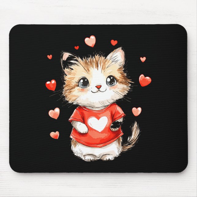 Mousepad Cats Lover Heart Girls Kitten Valentine’s Day Wome (Frente)
