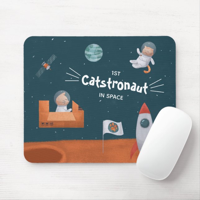 Mousepad Catstronauta Whimsical no Espaço, Gatos em Marte,  (Com mouse)