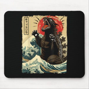 Mousepad Catzilla Cat Art Engraçado Gato Japonês Para Homen