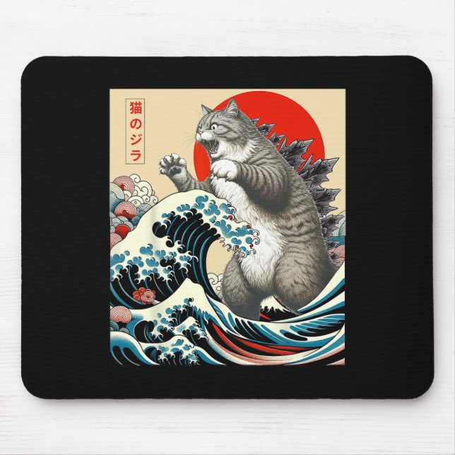 Mousepad Catzilla Cat Arte Japonesa Bonita presentes Para H (Frente)