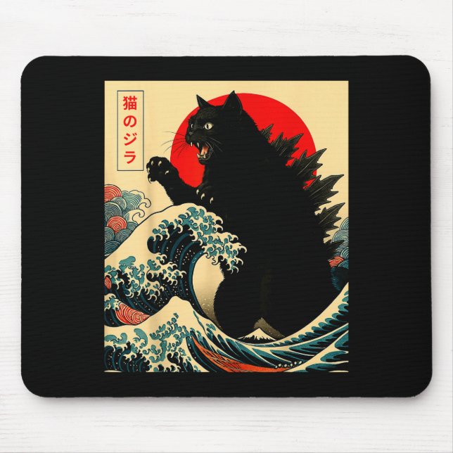 Mousepad Catzilla Cat Japanese Art Funny For Men Women Boy  (Frente)