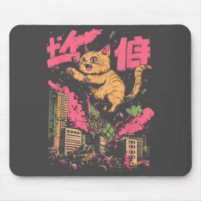 Mousepad Catzilla Funny Giant Cat Monster Kaiju Japanese Ka (Frente)