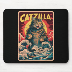 Mousepad Catzilla Japonês Art Funny Cat Vintage Graphic
