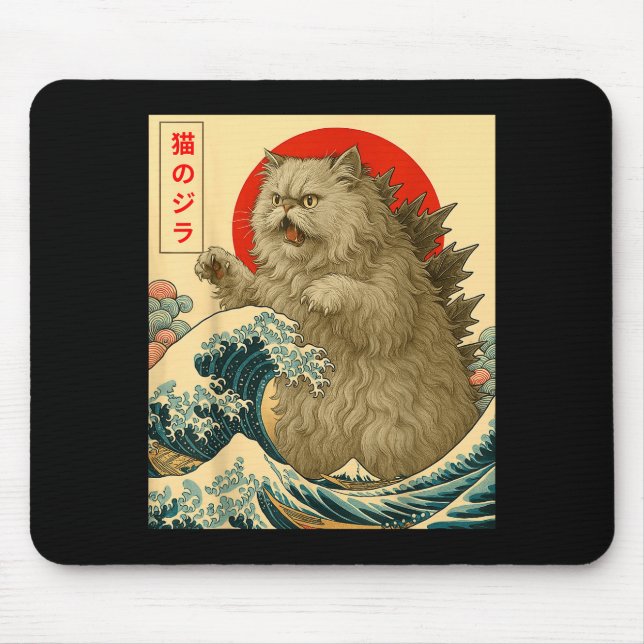 Mousepad Catzilla Persian Cat Japanese Art For Men Women Ki (Frente)