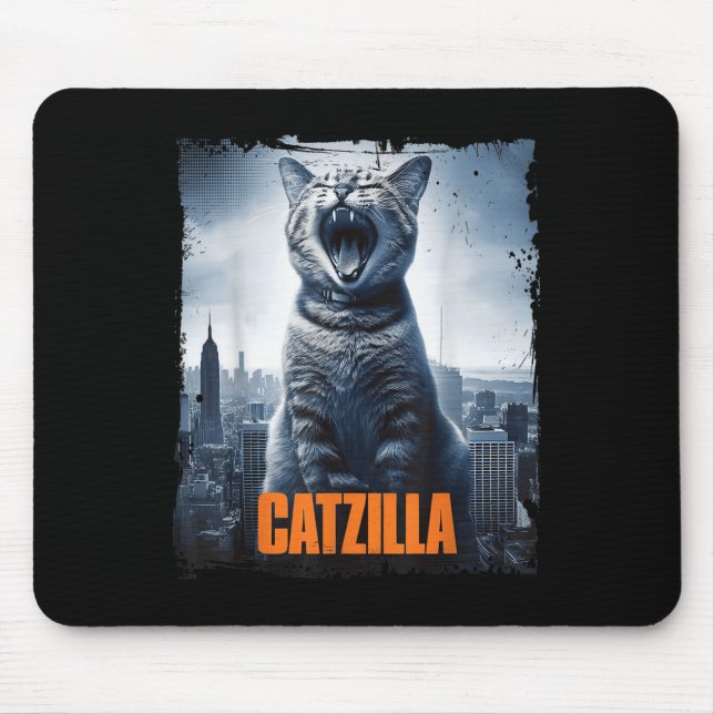 Mousepad Catzilla Roaring Over City Skyline Cat Monster Kit (Frente)
