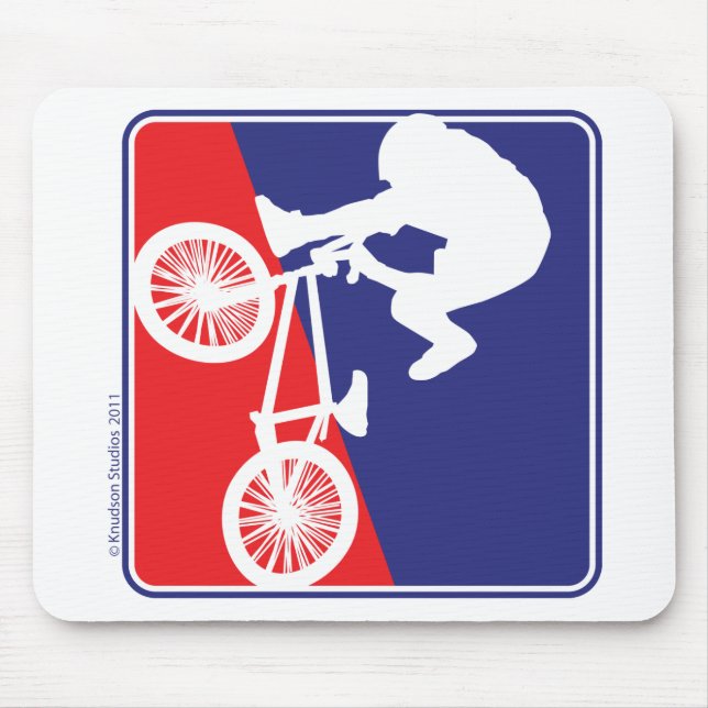 Mousepad Cavaleiro BMX em Branco Vermelho e Azul (Frente)