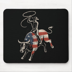 Mousepad Cavaleiro de Touro de Rodeio Americano Bandeira do