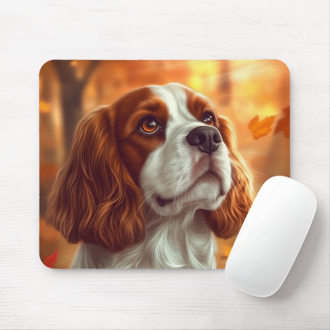 Mousepad Cavalier King Charles Spaniel no outono (Com mouse)