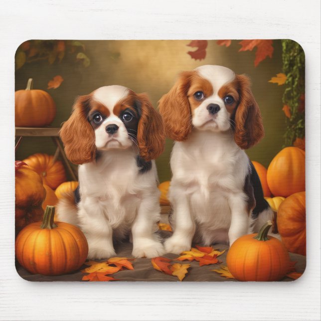 Mousepad Cavalier King Charles Spaniel Puppy Autumn Pumpkin (Frente)