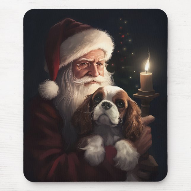 Mousepad Cavalier King com Papai Noel Natal Festivo (Frente)