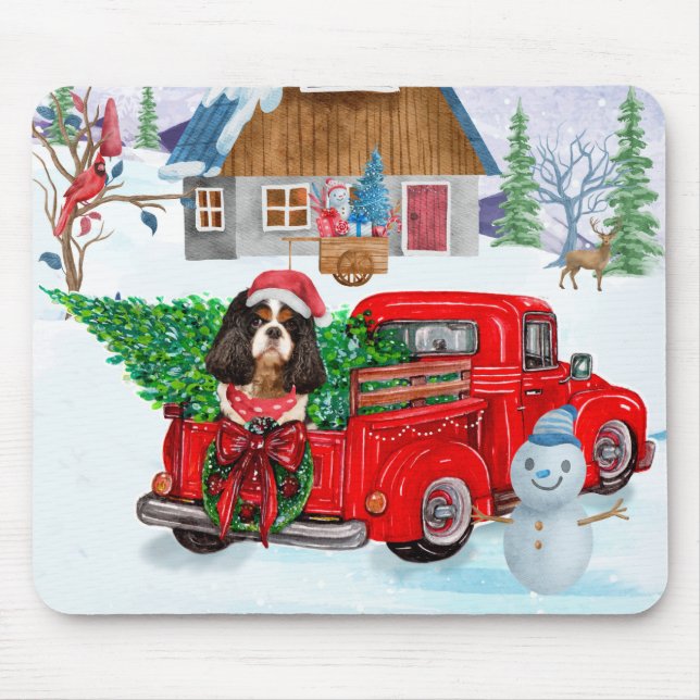 Mousepad Cavalier King Dog Em Neve De Caminhão No Parto De  (Frente)