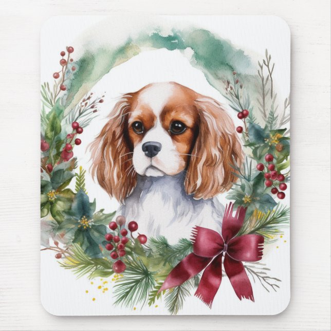 Mousepad Cavalier King Wreath Festivo Pup (Frente)