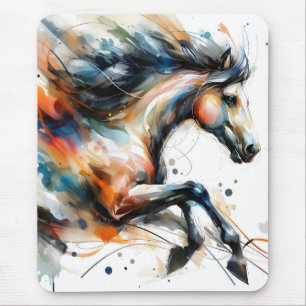 Mousepad Cavalo a Correr em Aquarela Abstrata
