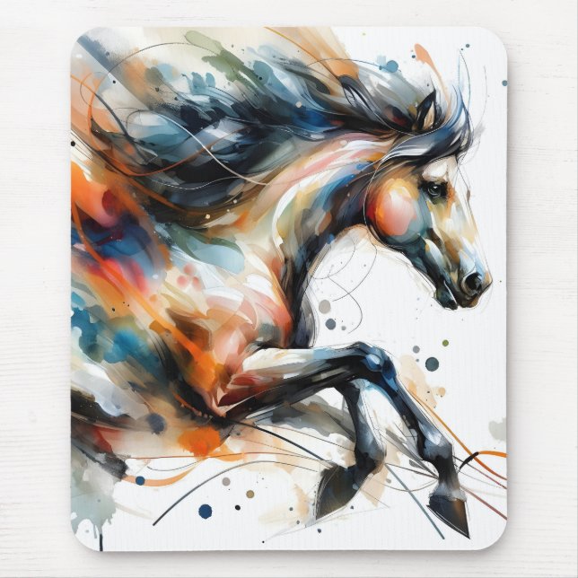 Mousepad Cavalo a Correr em Aquarela Abstrata (Frente)