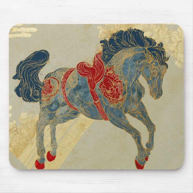 Mousepad Cavalo Azul Real Ornamentado (Frente)