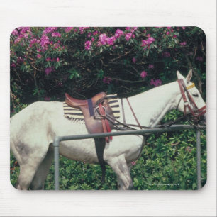 Mousepad Cavalo branco em um jardim