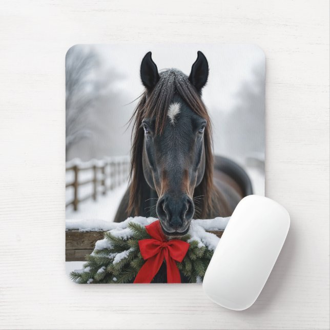 Mousepad Cavalo com coroa de Natal (Com mouse)