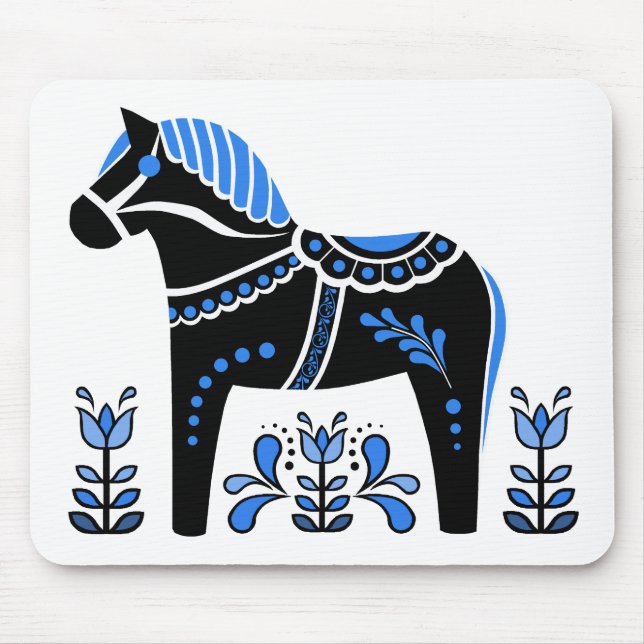 Mousepad Cavalo Dala Preto/Branco/Azul/Folga Frísia (Frente)