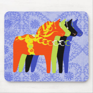 Mousepad Cavalo de Dala com fundo popular azul -