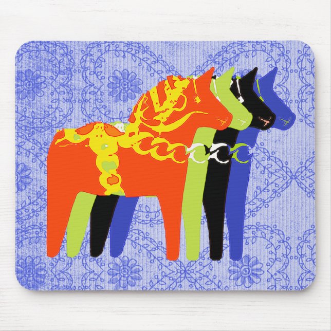 Mousepad Cavalo de Dala com fundo popular azul - (Frente)
