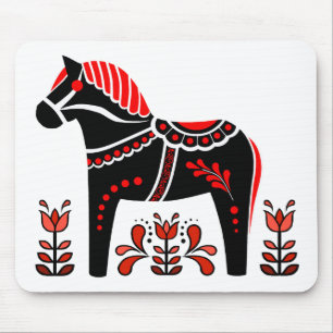 Mousepad Cavalo de dala nórdico preto/branco/vermelho/cast