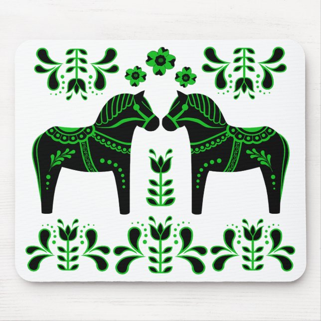 Mousepad Cavalo de Dala Preto/Verde Folk/Frísia Folk (Frente)