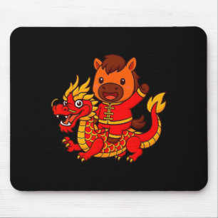 Mousepad Cavalo de Fogo Fofo Montando Dragão Chinês Ano Nov