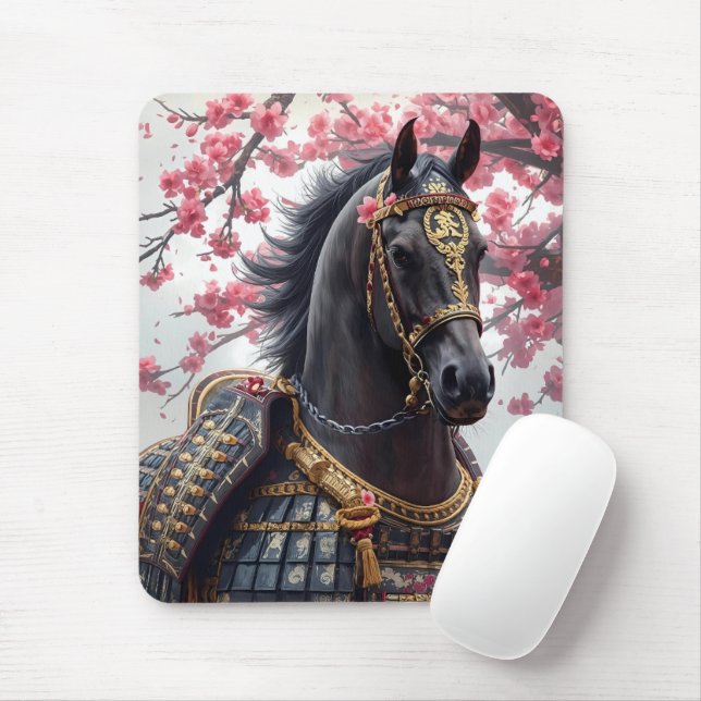 Mousepad Cavalo de Guerra de Samurai com Blossomas de Cerej (Com mouse)