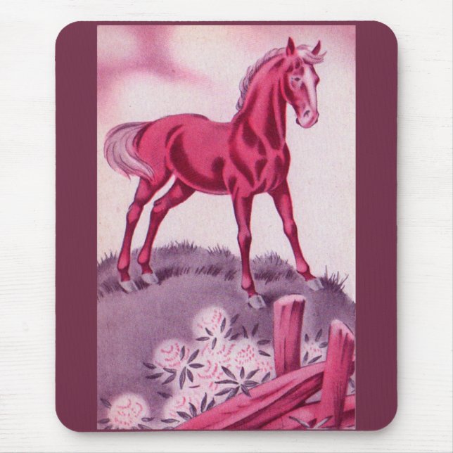 Mousepad cavalo feliz a rosa (Frente)