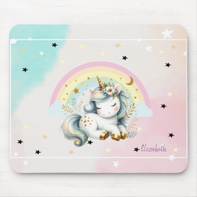 Mousepad Cavalo Mágico Adorável, Arco-íris, Estrelas (Frente)